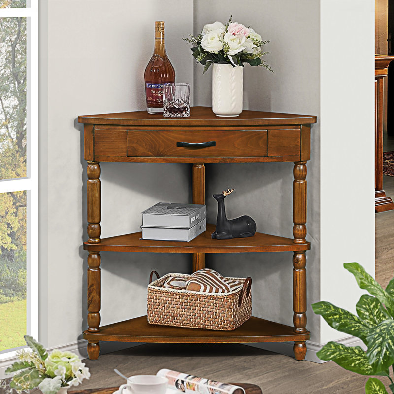 17 Stories 33.8 Small Triangle Corner Table Wood Corner Side Table For Small Spaces Living Room 3 Tier End Corner Table With Solid Wood Legs Wayfair